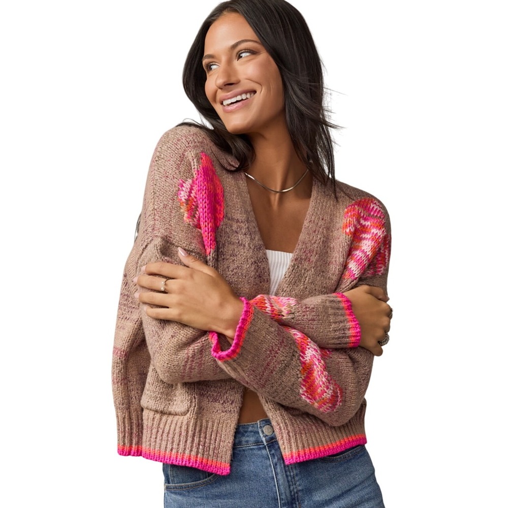 Audrey Parks Francesca's Womens Cardigan Sweater Open Front Knit Hearts